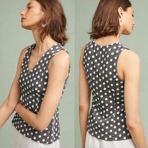 Anthropologie Maeve Jacquard Polka Dot Top Size S Retro Classy